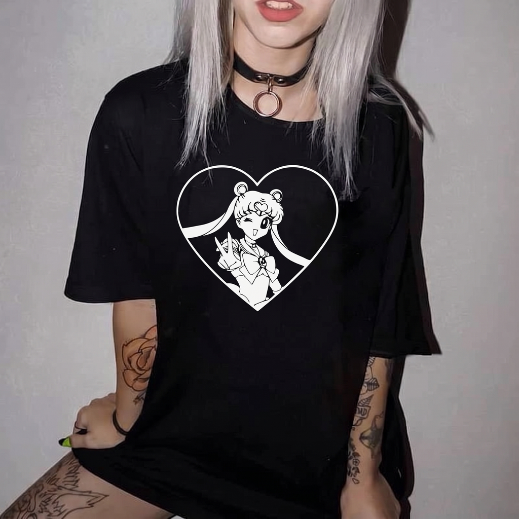 Sailor Girl Heart Illustration Tee | Ringer Shirt