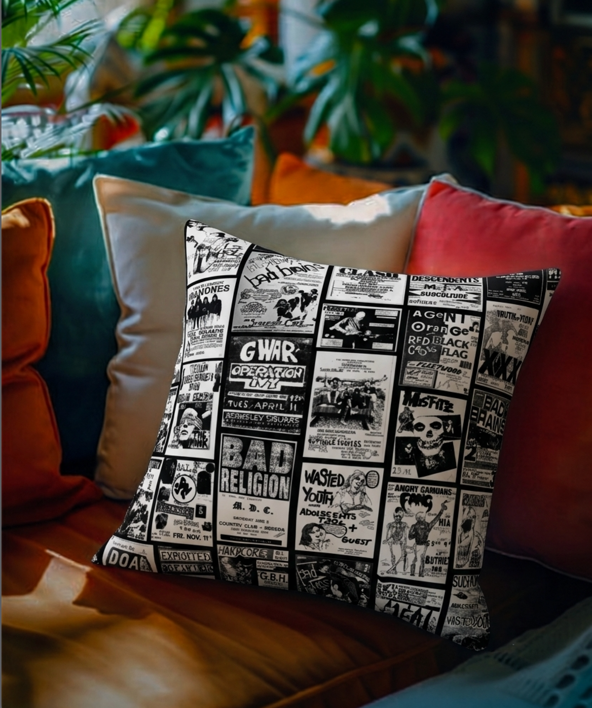 Punk Rock Band Show Throw Pillow: Vintage Music Lover Gift