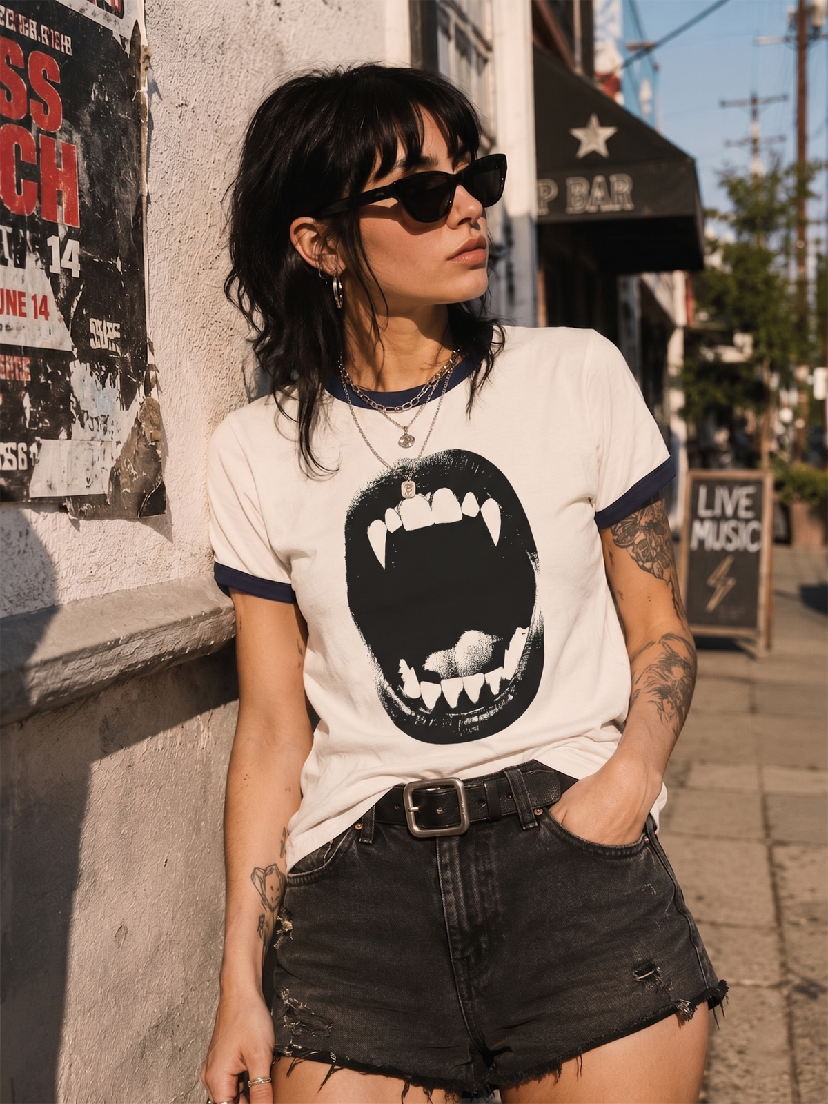 Vampire Fangs Mouth Ringer Tee | Gothic Vampire Bite Shirt