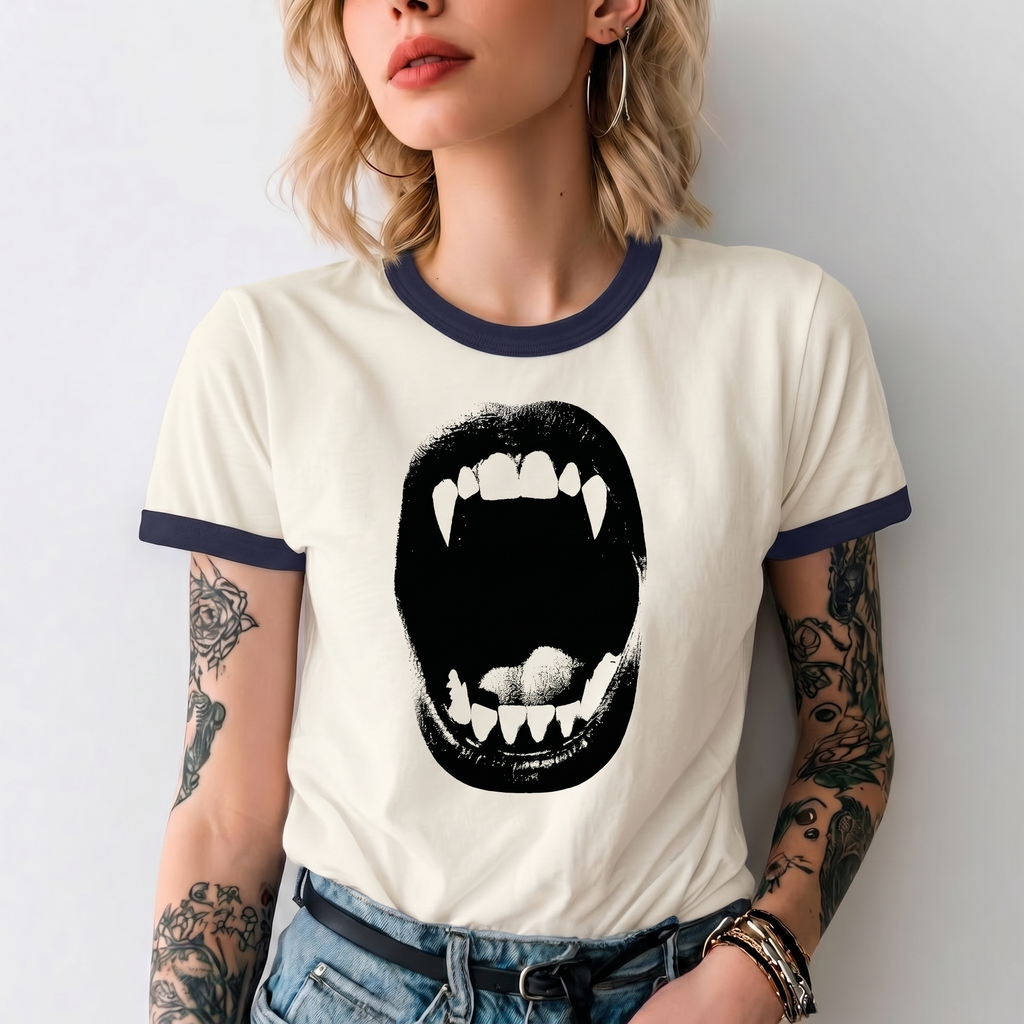 Vampire Fangs Mouth Ringer Tee | Gothic Vampire Bite Shirt