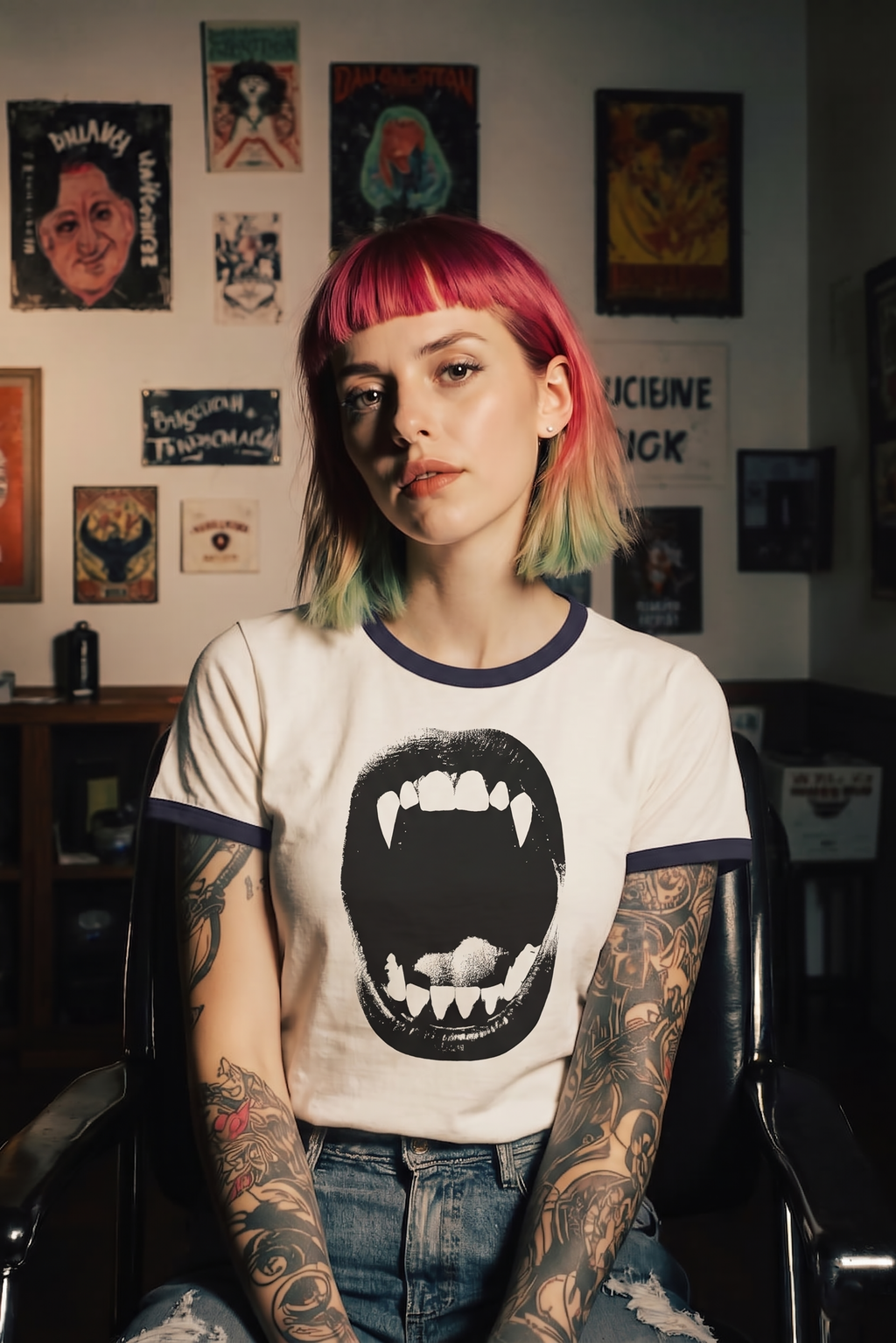 Vampire Fangs Mouth Ringer Tee | Gothic Vampire Bite Shirt